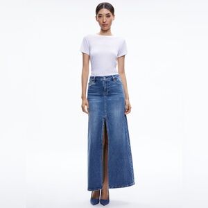 Alice + Olivia Rye Denim Maxi Skirt in Brooklyn Blue Sz 30